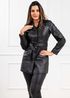 Casaco 3/4 em Couro Feminino Preto Manuela 
