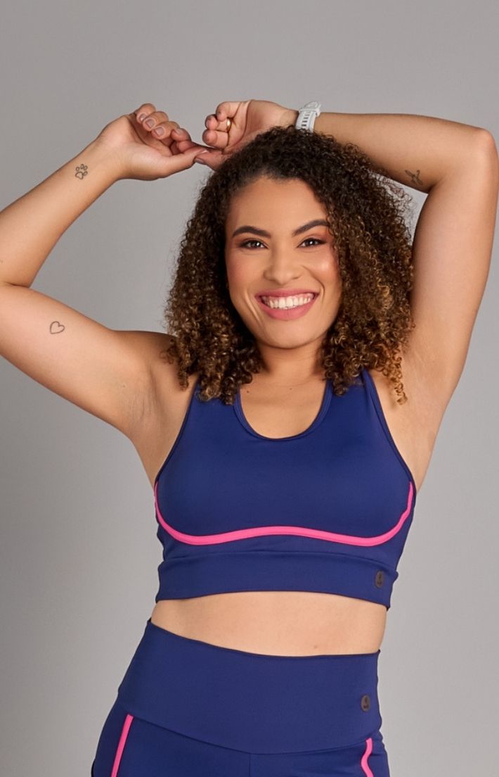 Top Fitness Level Up Azul e rosa 