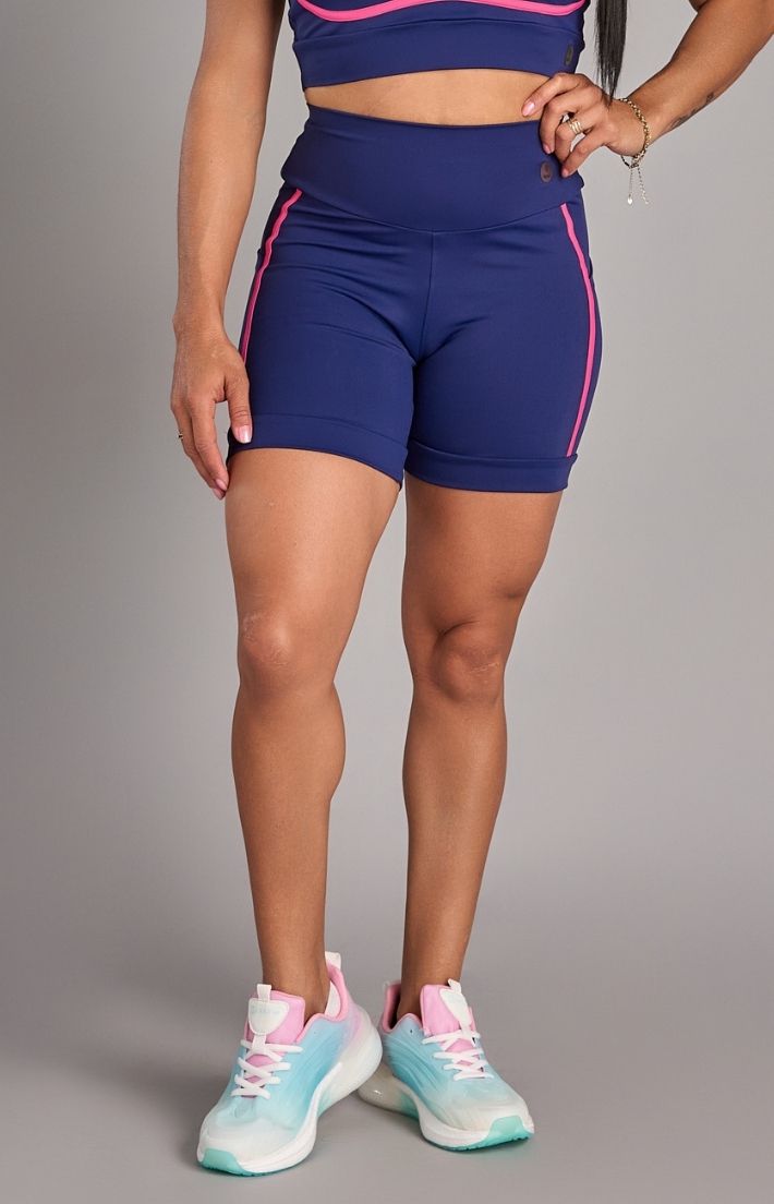 Shorts Fitness Level Up Azul e rosa 