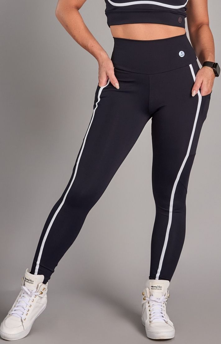 Calça Legging com bolso Level Up Preto e branco 