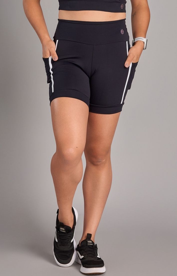 Shorts Fitness Level Up Preto e branco 