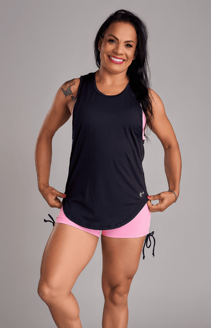 Regata Fitness Alongada Preto - Texfit Brasil