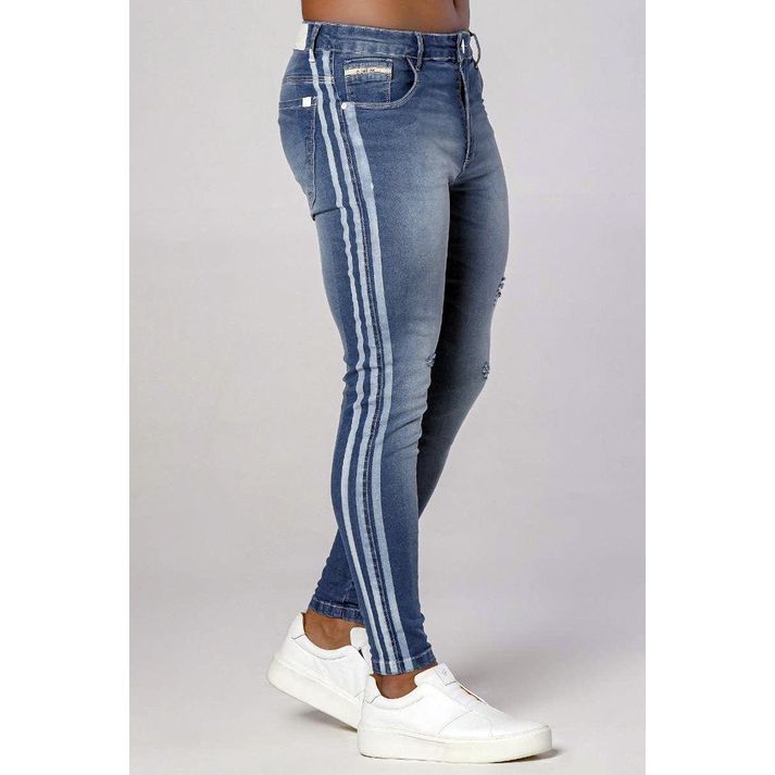Calça Jeans Skinny Faixa Dupla Lateral Com Devorê ... - CHIEREGATO OUTLET