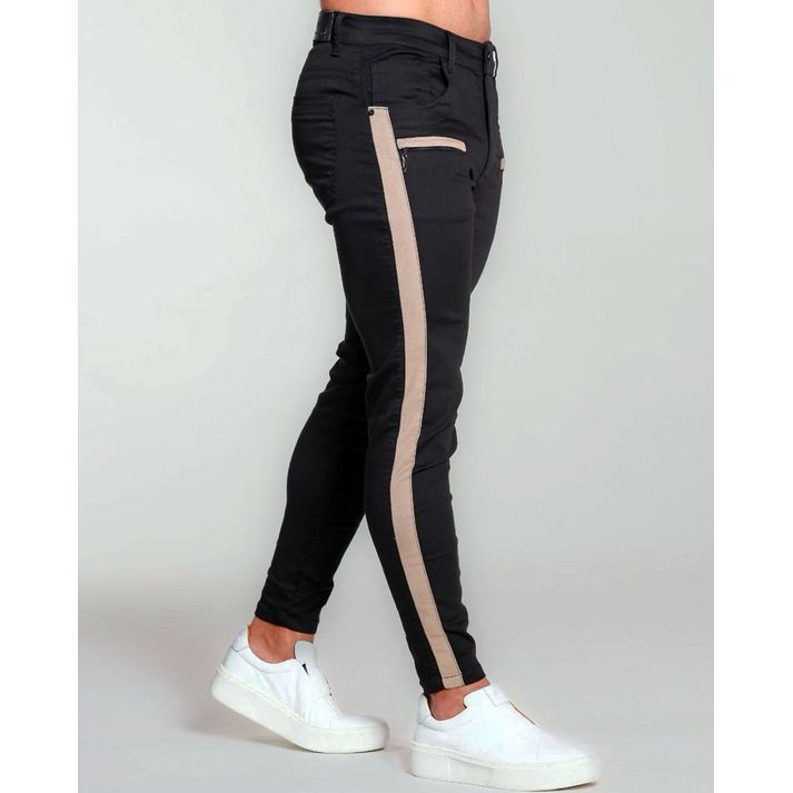 Calça Preta Skinny Masculina Faixa Lateral Ziper S... - CHIEREGATO OUTLET