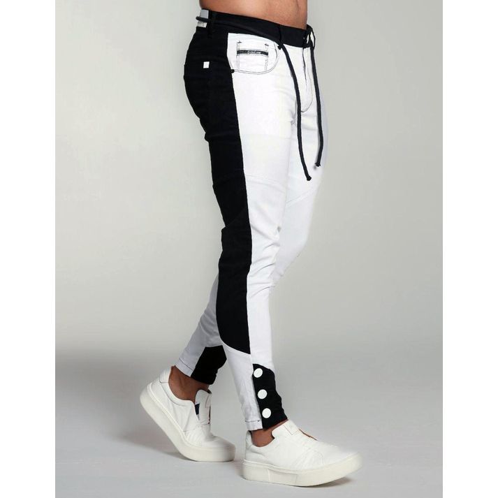 Calça Branca Bicolor Preta Skinny Botão na Barra S... - CHIEREGATO OUTLET