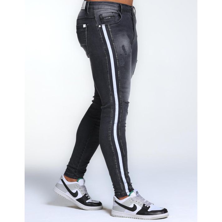 Calça Jeans Cinza Marmorizada Faixa Lateral Devorê... - CHIEREGATO OUTLET