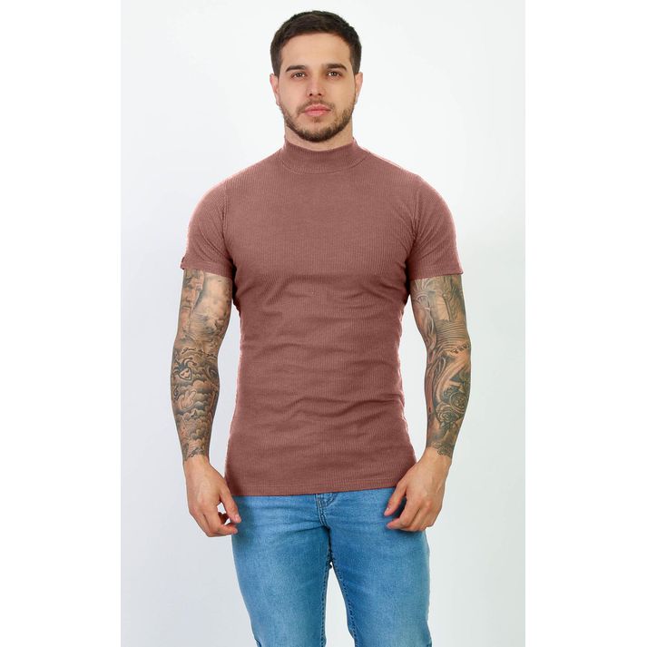 Camiseta Canelada Slim Gola Alta Masculina Gola Ro... - CHIEREGATO OUTLET