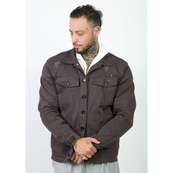 Jaqueta Jeans Slim Cinza Escuro Masculina Austin C... - CHIEREGATO OUTLET