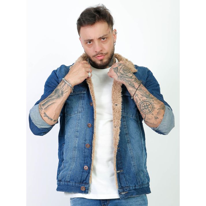 Jaqueta Jeans Masculina Sherpa Pelinho Forrada Com... - CHIEREGATO OUTLET