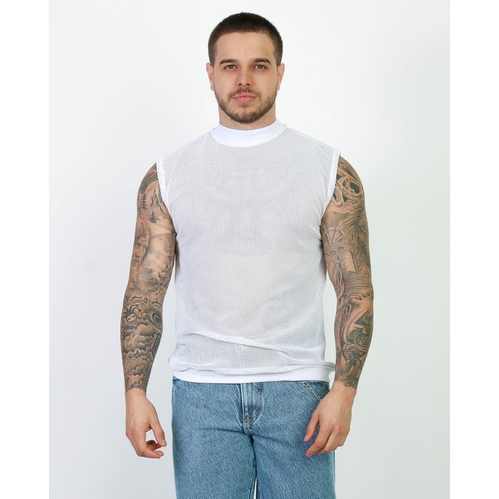 Camiseta Regata Gola Alta Malha Ramada Telinha Tex... - CHIEREGATO OUTLET
