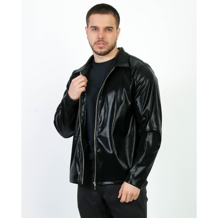 Jaqueta Couro Sintético Brilho Glow Preta Ziper Pr... - CHIEREGATO OUTLET