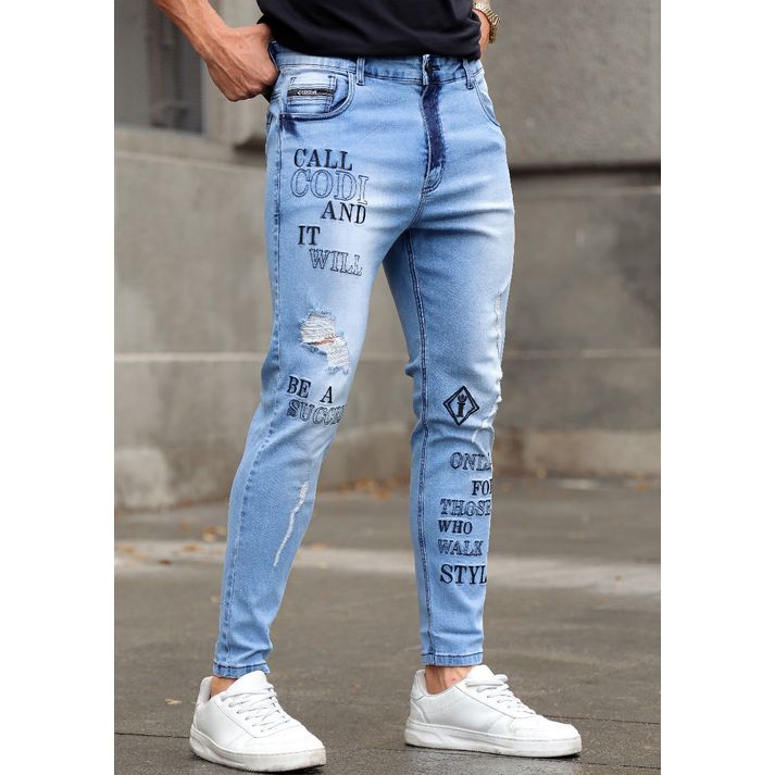Calça Jeans Skinny Destroyed Rasgada Bordado Detal... - CHIEREGATO OUTLET