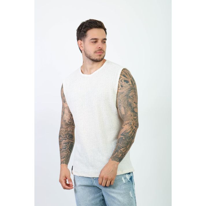 Camiseta Regata Praia Malha Crochê Lã Texturizada ... - CHIEREGATO OUTLET