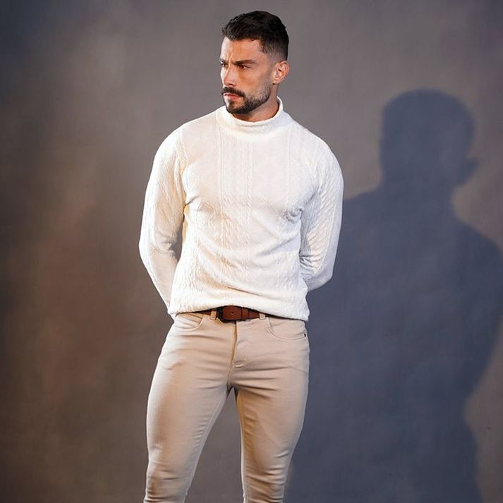 Suéter Canelado Tricot Slim Gola Alta Rolê Masculi... - CHIEREGATO OUTLET