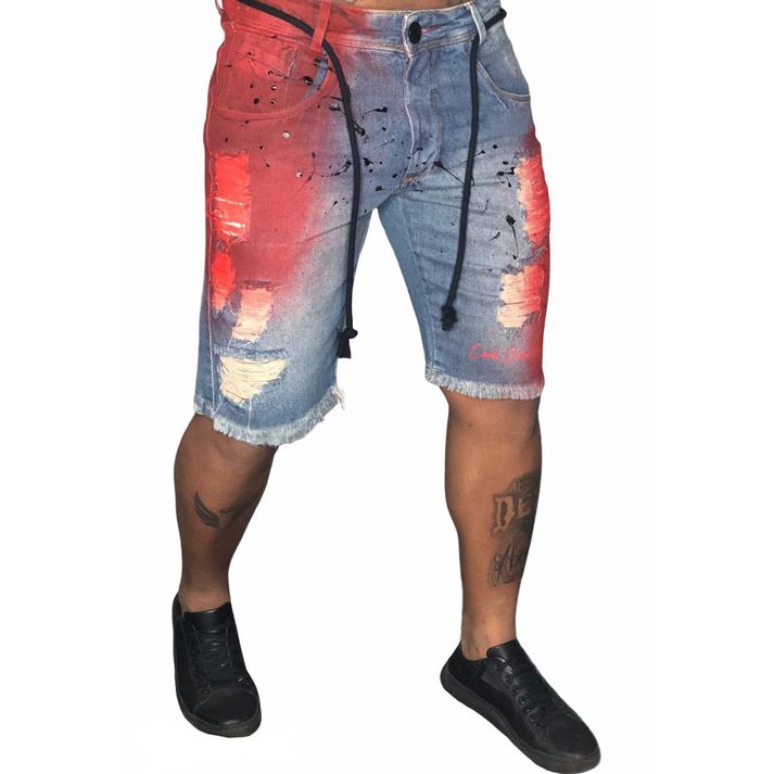 Bermuda Jeans Destroyed Splash Tingida Tie Dye Ver... - CHIEREGATO OUTLET