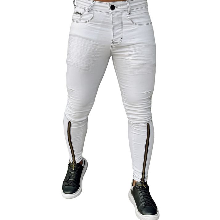 Calça Branca Skinny Zíper Frontal Canela Masculina... - CHIEREGATO OUTLET
