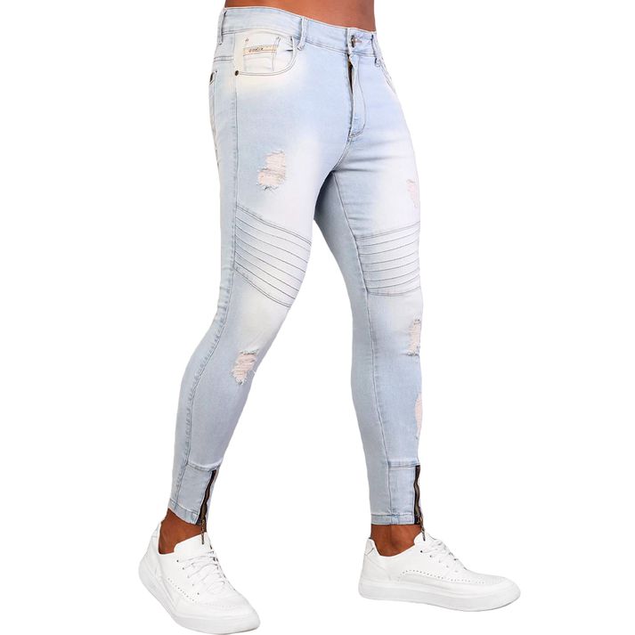 Calça Jeans Super Skinny Zíper Na Canela Destroyed... - CHIEREGATO OUTLET