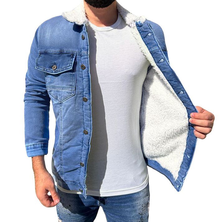 Jaqueta Jeans Slim Fit Forrada Com Pelo Gola Pelin... - CHIEREGATO OUTLET