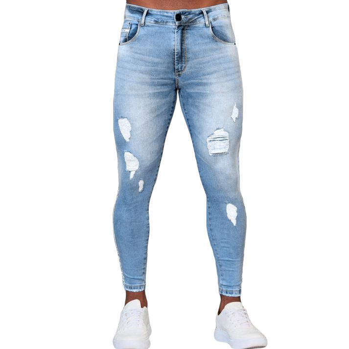 Calça Jeans Skinny Destroyed Masculina Faixa Barra - CHIEREGATO OUTLET