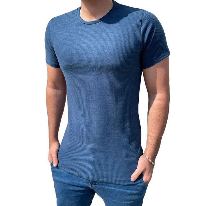 Camiseta Malha Canelada Slim Fit Manga Curta Mascu... - CHIEREGATO OUTLET