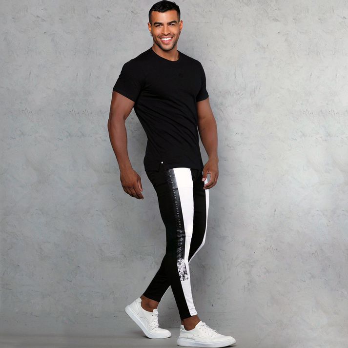Calça Branca Bicolor Super Skinny Masculina Preto ... - CHIEREGATO OUTLET