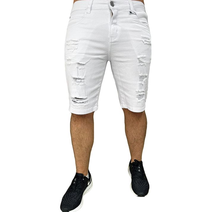Bermuda Branca Destroyed Slim Skinny Masculina Pre... - CHIEREGATO OUTLET