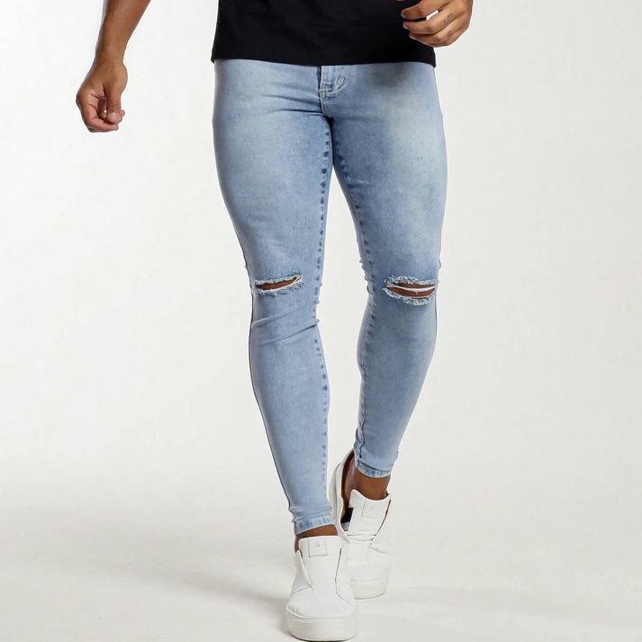 Calça Jeans Skinny Destroyed Com Corte Devore Botã... - CHIEREGATO OUTLET