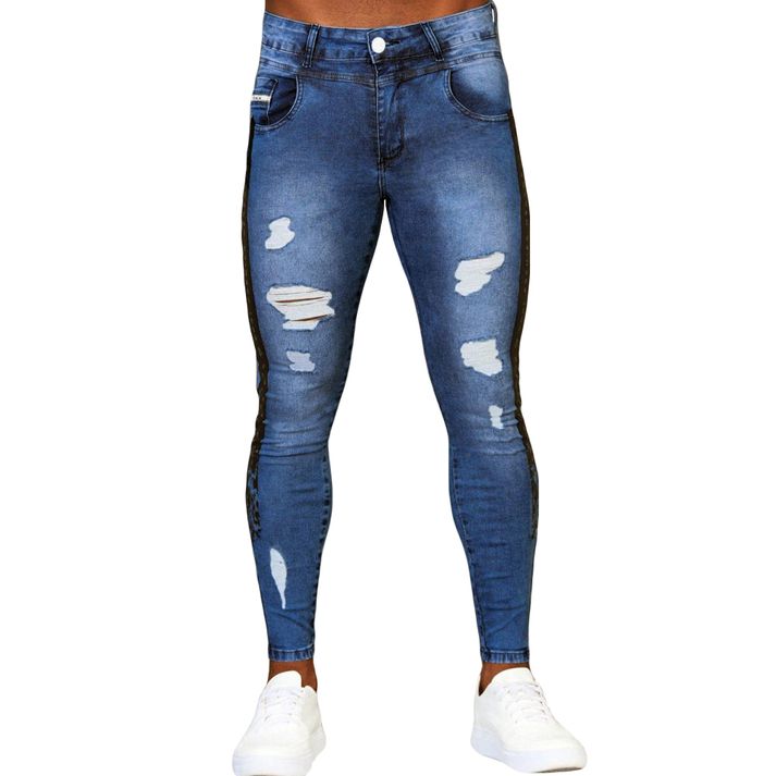 Calça Jeans Masculina Skinny Devorê Detalhe Destro... - CHIEREGATO OUTLET