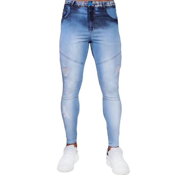 Calça Jeans Skinny Recortes Destroyed Degradê Masc... - CHIEREGATO OUTLET