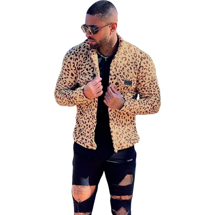 Jaqueta De Pelinho Sherpa Animal Print Onça Mascul... - CHIEREGATO OUTLET