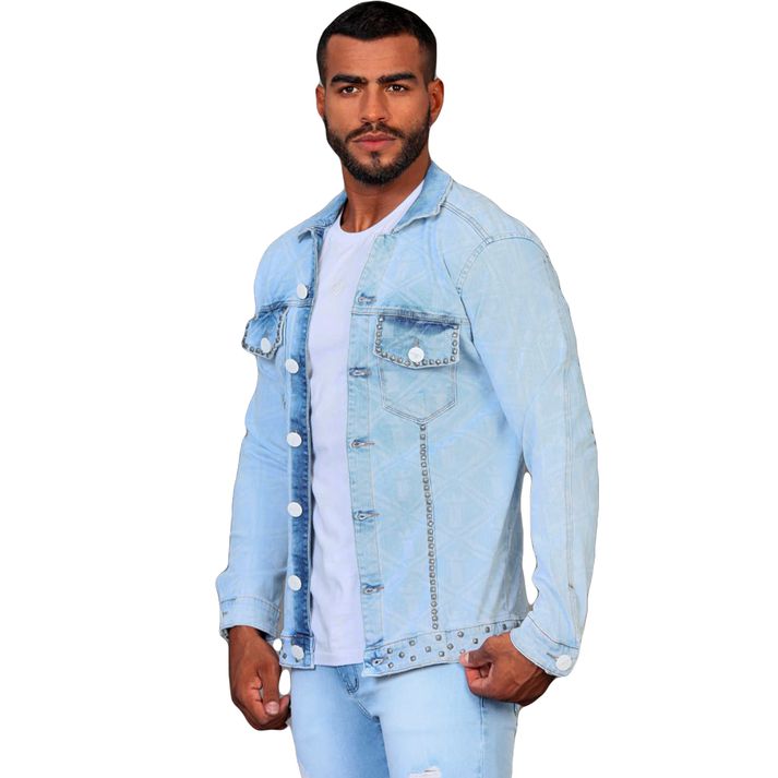 Jaqueta Jeans Destroyed Masculina Com Detalhe Pedr... - CHIEREGATO OUTLET