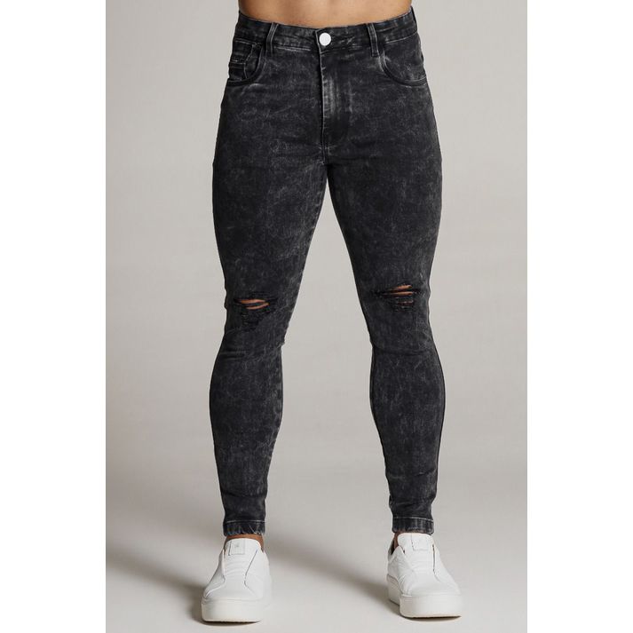 Calça Preta Marmorizada Skinny Rasgada Masculina C... - CHIEREGATO OUTLET