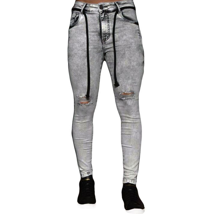 Calça Jeans Super Skinny Marmorizada Com Cordão Co... - CHIEREGATO OUTLET