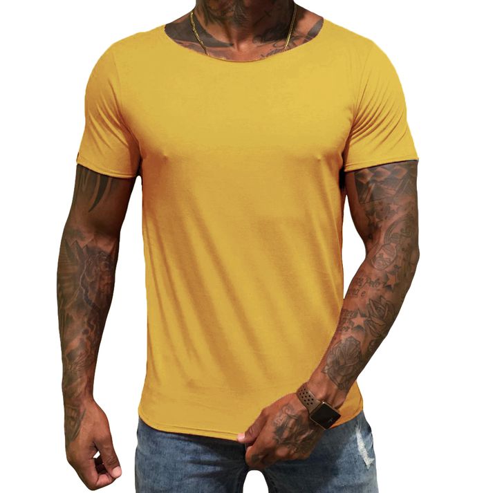 Camiseta Gola Canoa Aberta Cor Mostarda Masculina ... - CHIEREGATO OUTLET