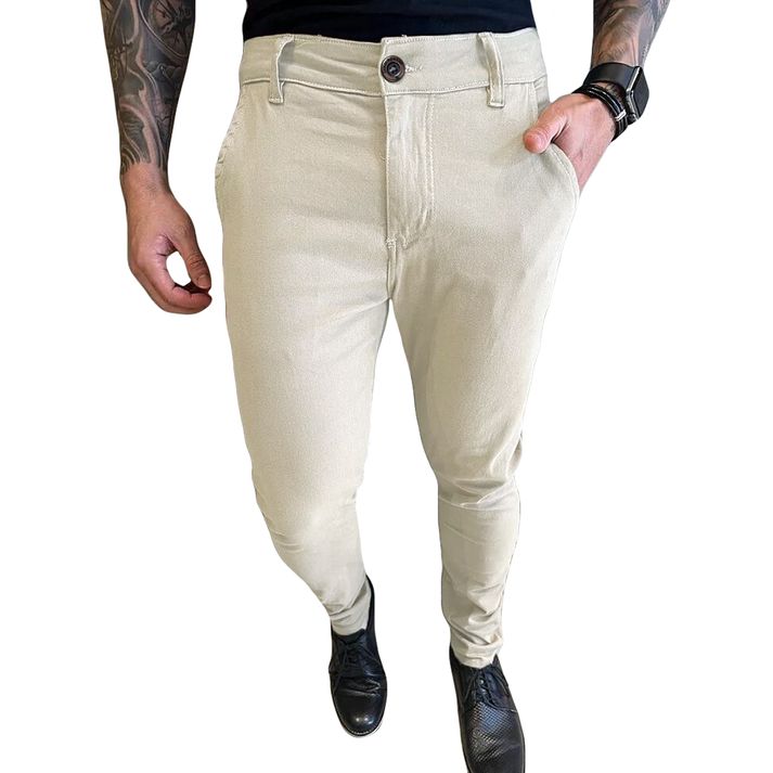 Calça Alfaiataria Bege Masculina Slim Social Clara... - CHIEREGATO OUTLET