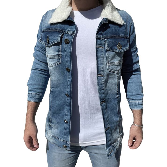 Jaqueta Jeans Masculina Super Slim Pelinho Na Gola... - CHIEREGATO OUTLET