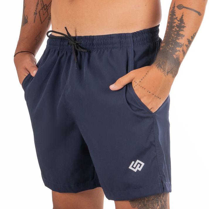 Short Praia Elastano Azul Marinho Liso Masculino P... - CHIEREGATO OUTLET