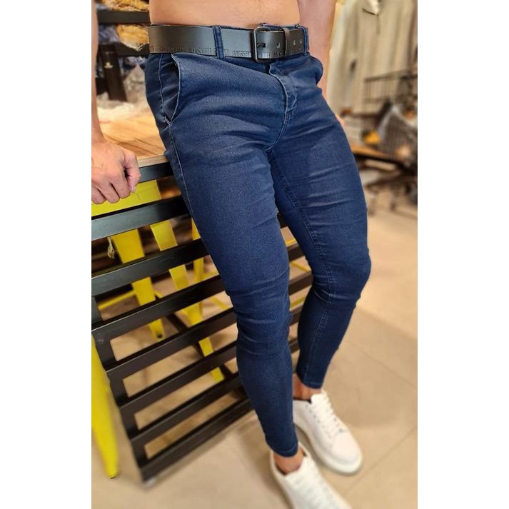 Calça Alfaiataria Jeans Social Azul Escura Skinny ... - CHIEREGATO OUTLET