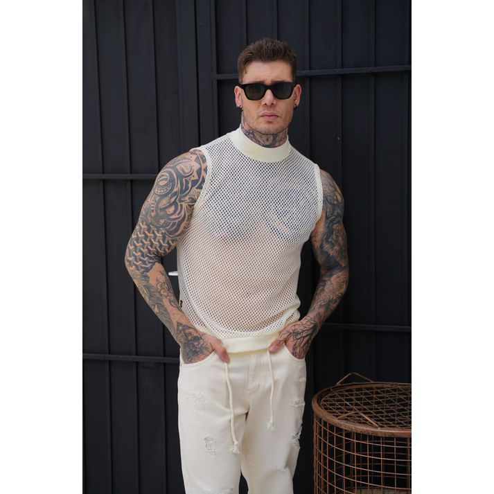 Regata Camiseta Transparente Crochê Gola Alta Slim... - CHIEREGATO OUTLET