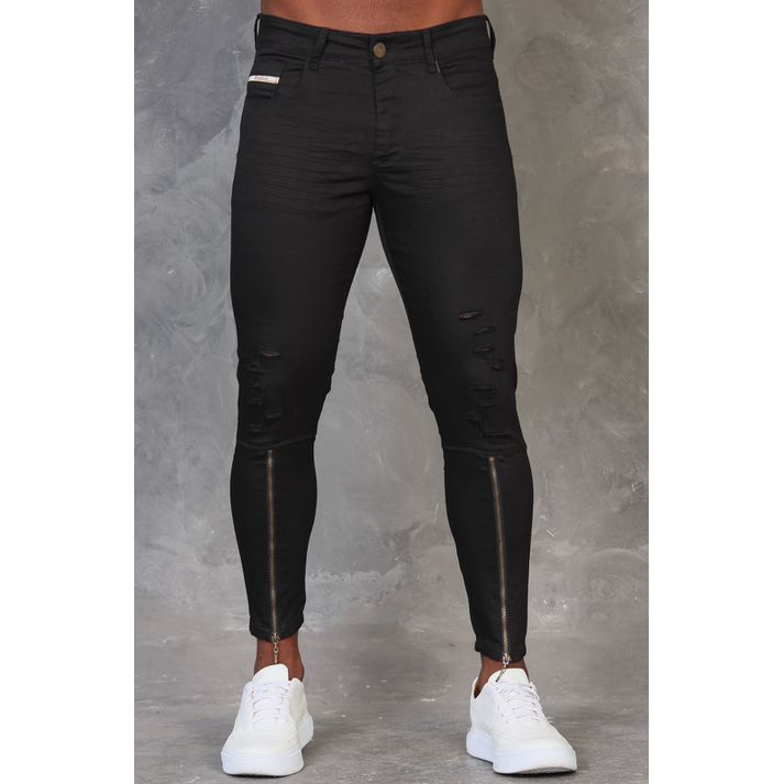 Calça Preta Super Skinny Destroyed Masculina Com Z... - CHIEREGATO OUTLET