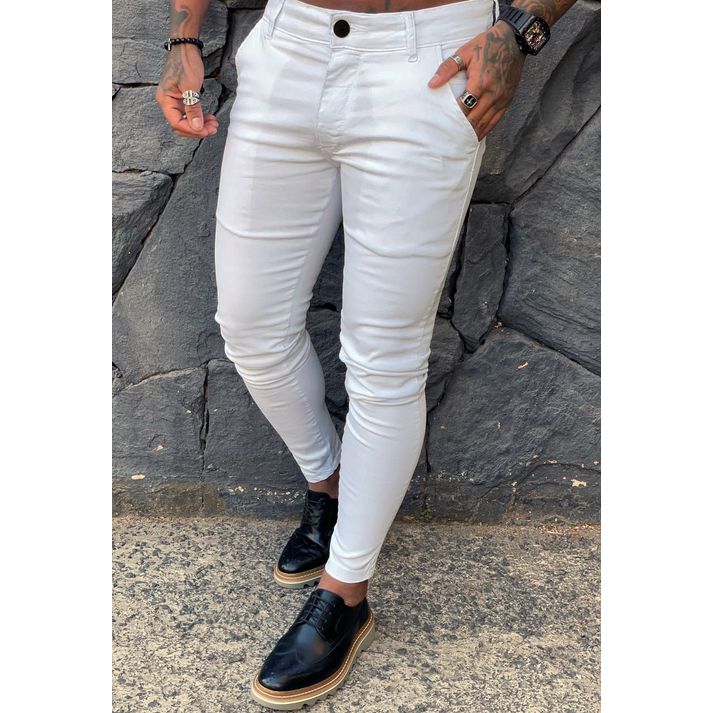 Calça Alfaiataria Sarja Branca Skinny C/ Elastano ... - CHIEREGATO OUTLET