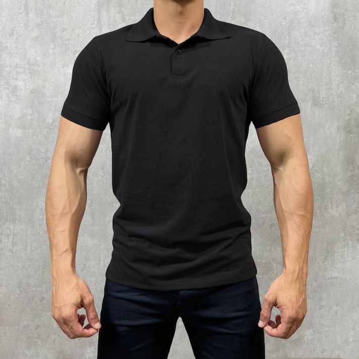 Camisa Polo Preta Slim Fit Malha Cotton Masculina ... - CHIEREGATO OUTLET