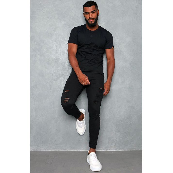 Calça Jeans Skinny Preta Destroyed Rasgada Masculi... - CHIEREGATO OUTLET