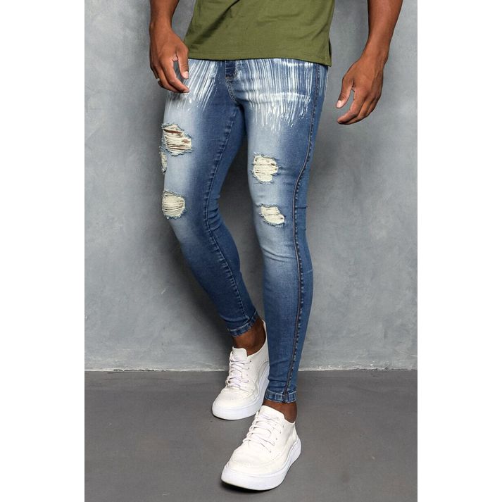 Calça Jeans Destroyed Super Skinny Devorê Escovado... - CHIEREGATO OUTLET