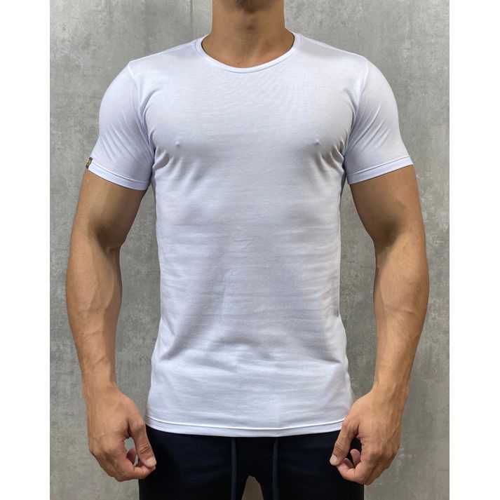Camiseta Slim Fit Masculina Curta Branca Lisa Basi... - CHIEREGATO OUTLET