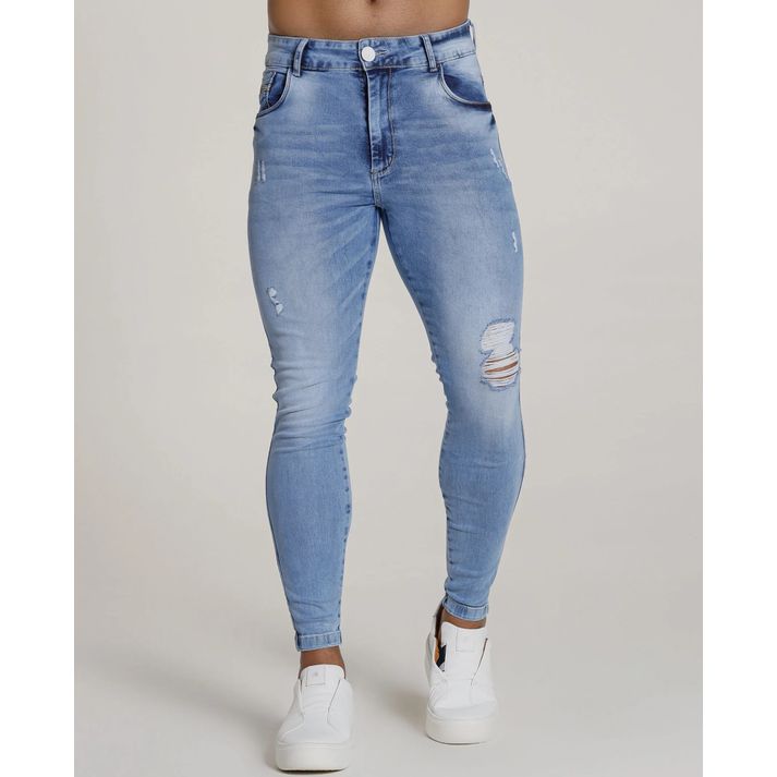 Calça Jeans HNO Jeans Skinny Rasgada No Joelho Azul - Azul