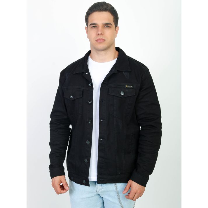 Jaqueta Jeans Preta Destroyed Detalhe Premium Masc... - CHIEREGATO OUTLET