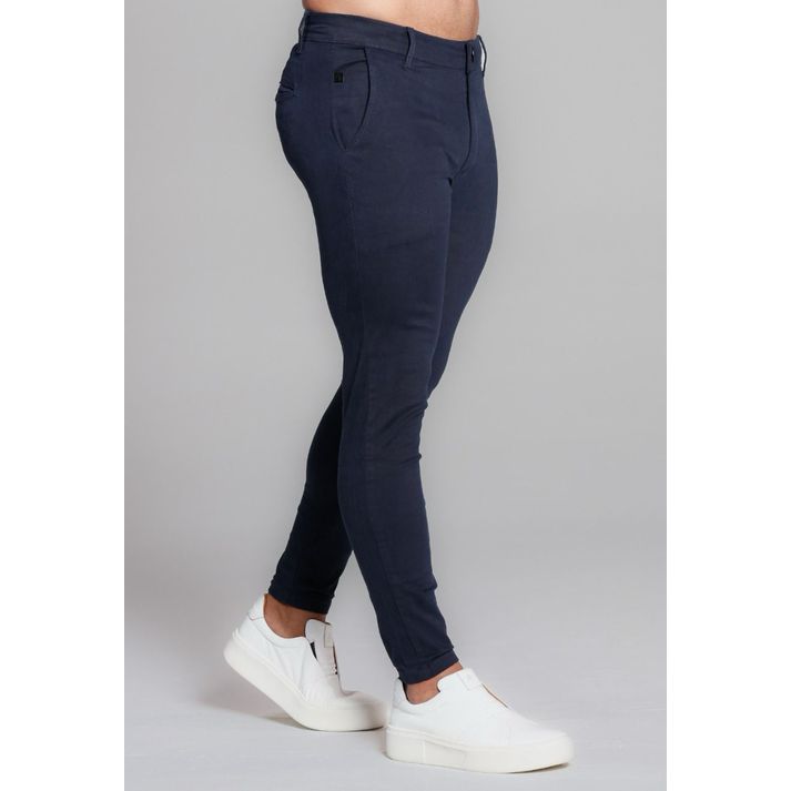 Calça Alfaiataria Skinny Acetinada Sarja Azul Mari... - CHIEREGATO OUTLET