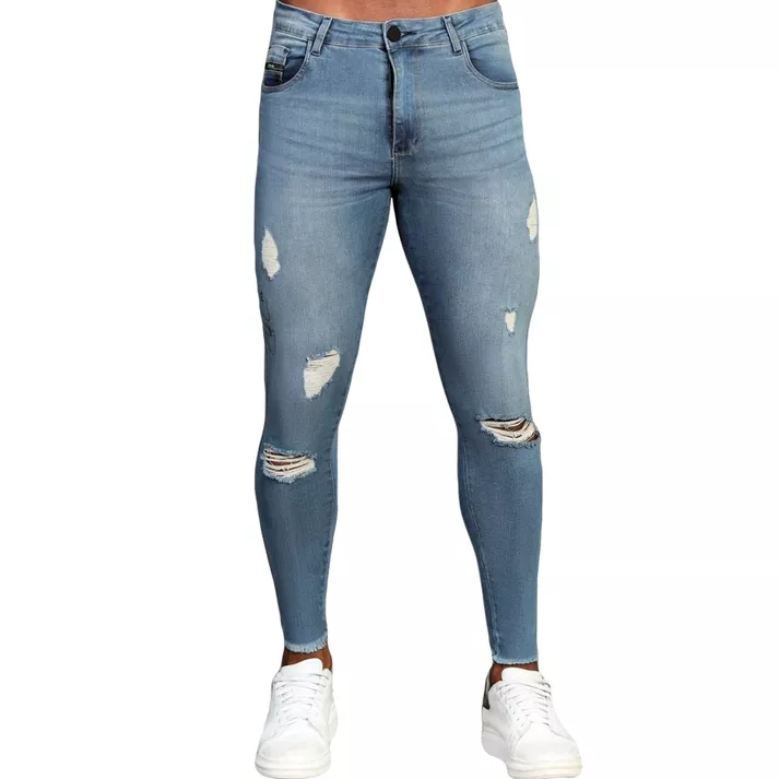 Calça Jeans Destroyed Skinny Rasgada Detalhe Barra... - CHIEREGATO OUTLET