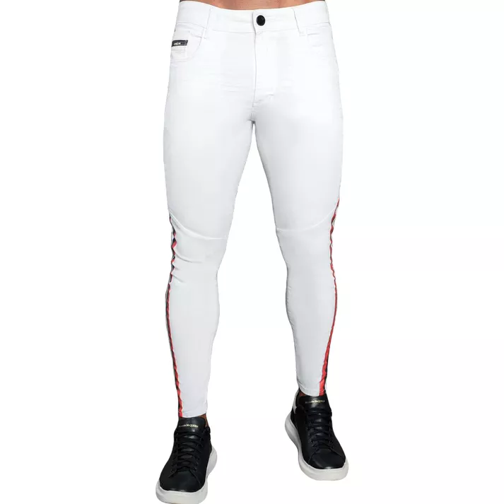 Calça Branca Super Skinny Streetwear Faixa Lateral... - CHIEREGATO OUTLET
